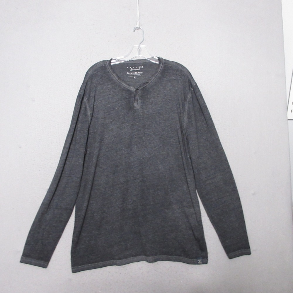 Lucky Brand Henley Shirt XL Venice Burnout‎ Gray Long Sleeve Casual Mens Basic